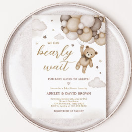 ブラウンベアーバルーン赤ちゃんシャワー 招待状