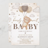 ブラウンベアーバルーン赤ちゃんシャワー 招待状 (正面/裏面)