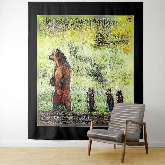 ブラウンベアーファミリーハイキング タペストリー (インサイチュ)