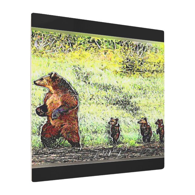 ブラウンベアーファミリーハイキング メタルプリント (アングル)