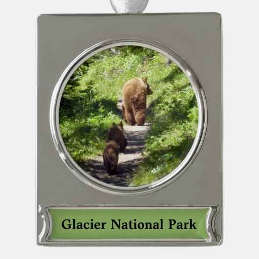 ブラウンベアーファミリー シルバープレートバナーオーナメント (正面)