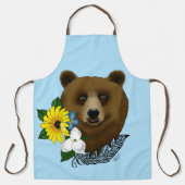ブラウンベアーブルーの花の羽 エプロン (正面)