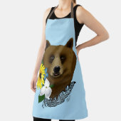ブラウンベアーブルーの花の羽 エプロン (インサイチュ)