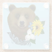 ブラウンベアーブルーの花の羽 ガラスコースター (裏面)