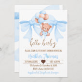 ブラウンベアーブルーボウベイビーシャワー 招待状 (正面/裏面)