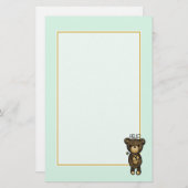 ブラウンベアーホッチングイエローフラワーことわざこんにちは 便箋 (正面/裏面)