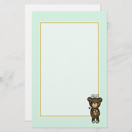 ブラウンベアーホッチングイエローフラワーことわざこんにちは 便箋 (正面/裏面)