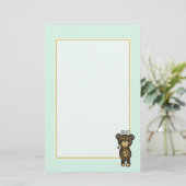 ブラウンベアーホッチングイエローフラワーことわざこんにちは 便箋 (スタンド正面)