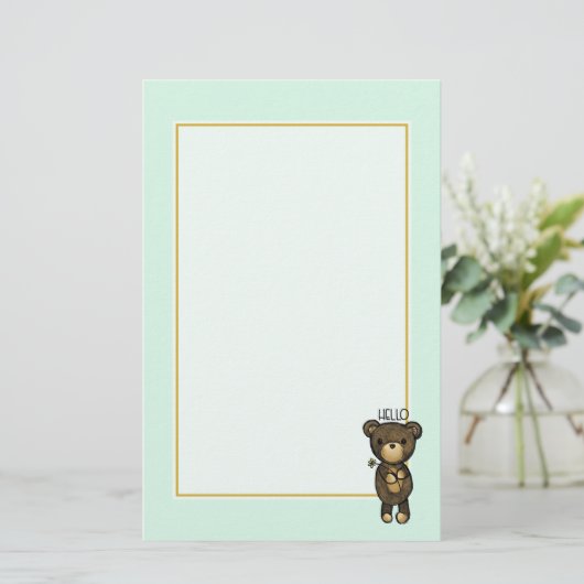 ブラウンベアーホッチングイエローフラワーことわざこんにちは 便箋 (スタンド正面)