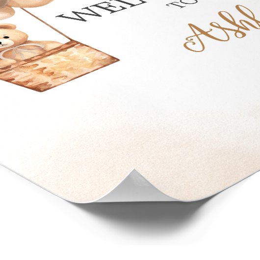 ブラウンベアーホットエアバルーン赤ちゃんシャワーへようこそ ポスター (角)