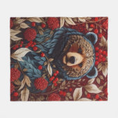 ブラウンベアーレッドベリーウィリアムインスパイアモリス フリースブランケット (正面(横))