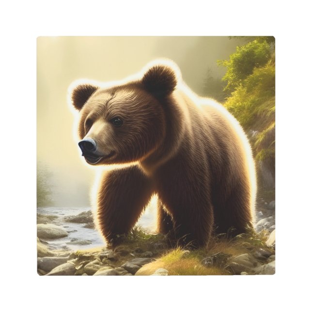 ブラウンベアーワイルドライフポートレート メタルプリント (正面)