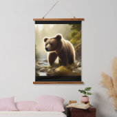 ブラウンベアーワイルドライフポートレート 吊り下げ型タペストリー (寝室)
