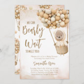 ブラウンベア男女兼用バルーン赤ちゃんシャワー 招待状 (正面/裏面)