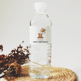 ブラウンベア誕生日水筒ラベル ペットボトルラベル