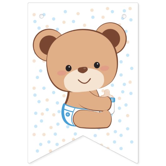 ブラウンベア赤ちゃんシャワーのバンティング国旗(青) バンティングフラッグ (第1の旗)