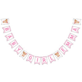ブラウンベア赤ちゃんシャワーのバンティング旗（ピンク） バンティングフラッグ