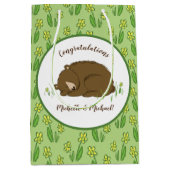 ブラウンベア赤ちゃんシャワーウッドランド動物 ミディアムペーパーバッグ (正面)