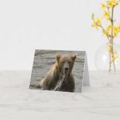 ブラウンベア魚釣りノートカード カード (黄色い花)