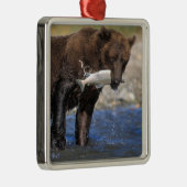 ブラウンベア、グリズリーベア、サーモンのキャッチ。 メタルオーナメント (右)