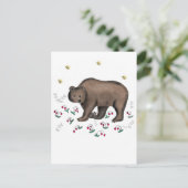 ブラウンベア&フォレストイチゴイラストレーション ポストカード (スタンド正面)