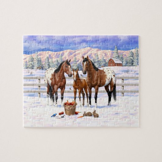 ブラウンベイアパロオーサの馬の雪 ジグソーパズル (横)