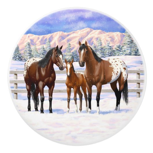 ブラウンベイアパロオーサの馬の雪 セラミックノブ (正面)