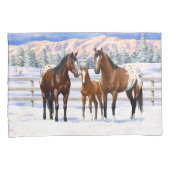 ブラウンベイアパロオーサの馬の雪 枕カバー (正面右)