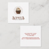 ブラウンベイカーベーカリーカップケーキロゴヴィンテージタイポグラフィ スクエア名刺 (正面/裏面)