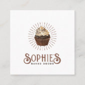 ブラウンベイカーベーカリーカップケーキロゴヴィンテージタイポグラフィ スクエア名刺 (正面)