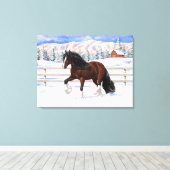ブラウンベイジプシーバン荷車を引くナーホースに雪 キャンバスプリント (インサイチュ (ウッドフロア))