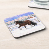 ブラウンベイジプシーバン荷車を引くナーホースに雪 コースター (左側)