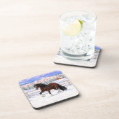 ブラウンベイジプシーバン荷車を引くナーホースに雪 コースター (右側)