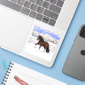 ブラウンベイジプシーバン荷車を引くナーホースに雪 シール (ノートパソコンとiPhone)