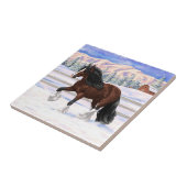 ブラウンベイジプシーバン荷車を引くナーホースに雪 タイル (側面)