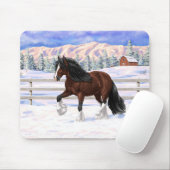 ブラウンベイジプシーバン荷車を引くナーホースに雪 マウスパッド (マウス)