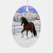 ブラウンベイジプシーバン荷車を引くナーホースに雪 メタルオーナメント (正面右)