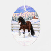 ブラウンベイジプシーバン荷車を引くナーホースに雪 メタルオーナメント (正面左)