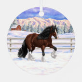 ブラウンベイジプシーバン荷車を引くナーホースに雪 メタルオーナメント (裏面)