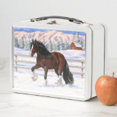 ブラウンベイジプシーバン荷車を引くナーホースに雪 メタルランチボックス (インサイチュ)