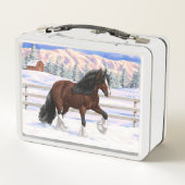 ブラウンベイジプシーバン荷車を引くナーホースに雪 メタルランチボックス (裏面)