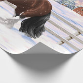 ブラウンベイジプシーバン荷車を引くナーホースに雪 ラッピングペーパー (角)