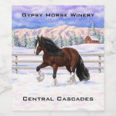 ブラウンベイジプシーバン荷車を引くナーホースに雪 ワインラベル (シングルラベル)