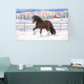 ブラウンベイジプシーバン荷車を引くナーホースに雪 横断幕 (トレードショー)