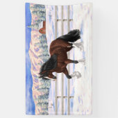 ブラウンベイジプシーバン荷車を引くナーホースに雪 横断幕 (縦)