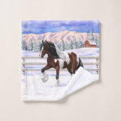 ブラウンベイピントジプシー荷車を引くヴァンナーホース雪 バスタオルセット (ウォッシュタオル)