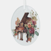 ブラウンベビーグランドピアノウォーターカラー ガラスオーナメント (正面左)