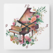 ブラウンベビーグランドピアノウォーターカラー スクエア壁時計 (正面)
