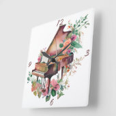 ブラウンベビーグランドピアノウォーターカラー スクエア壁時計 (傾斜)