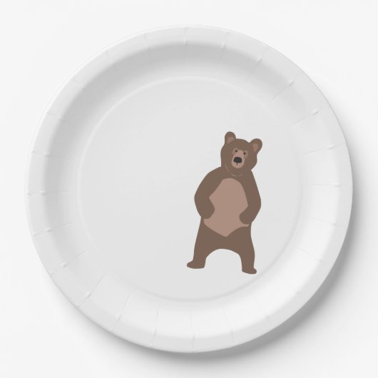 ブラウンベモダンアミニマルーシャワー誕生日プレート ペーパープレート (正面)